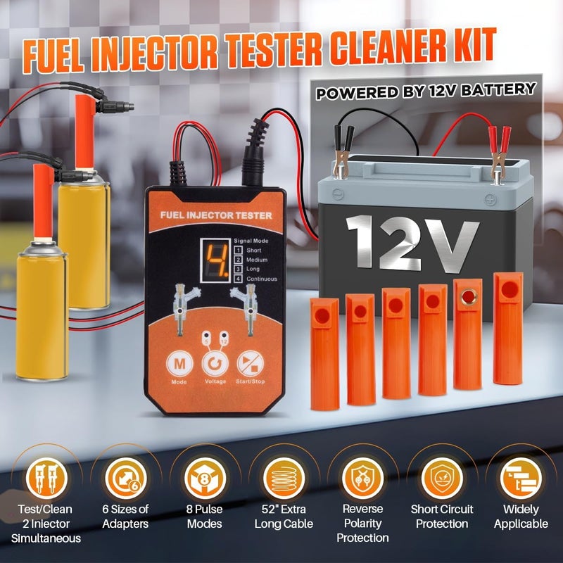 DUOYI Fuel Injector Cleaner Kit Universal Fuel Injector Tester And Cleaner Kit,8 Pulse Modes Fuel Injector Cleaning Kit,DIY Fuel Injector Cleaner Tool with 6 Size Cleaning Adapters,12V/5V Output Power - Image 2